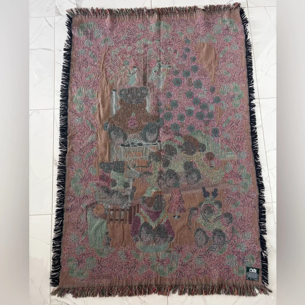 Vintage Goodwin Weavers 100% Cotton Christmas Teddy Bear Holiday Throw Blanket